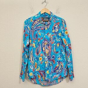 RALPH LAUREN Shirt Colorful Paisley All Over Print Button Down LS Party